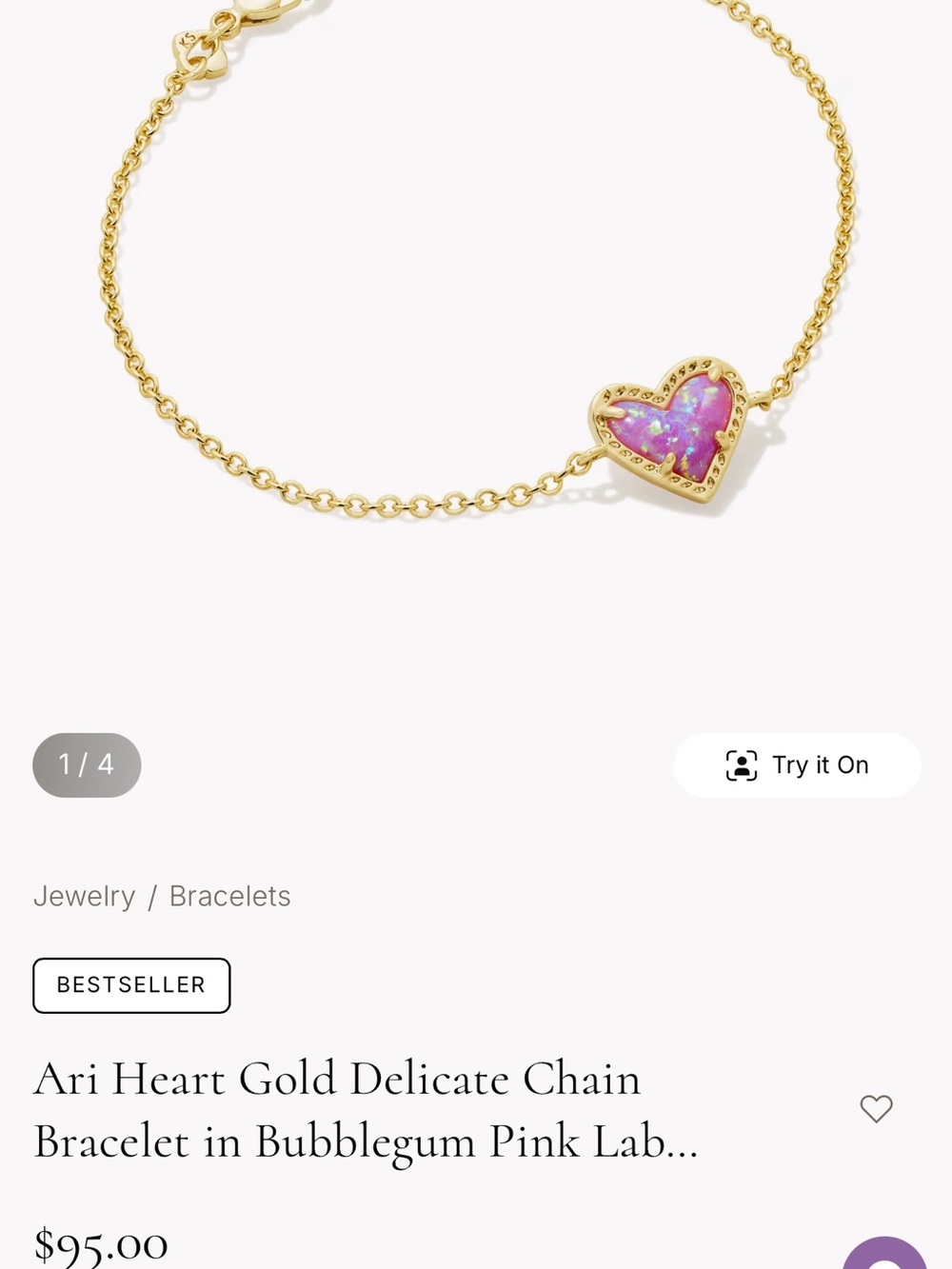 Kendra Scott Gold Chain Bracelet with Pink Opal Heart